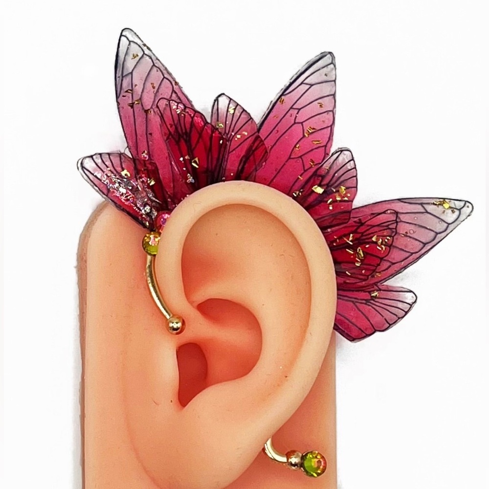 Red Fairy Wing Ear Cuff - Single Cuff for the left ear, Butterfly Wings